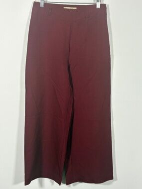 NEVRA Burgundy High Rise Wide Leg Belted Trousers EU 38 US 8